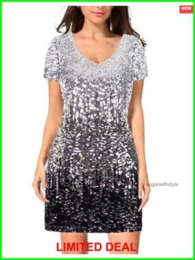 Sequin Glitter Short Sleeve V Neck Mini Bodycon Party Club Dress